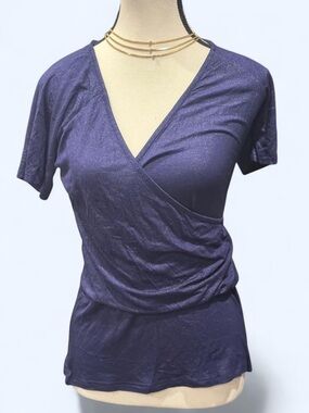 NWT NOS Y2K April Girl Blue Wrap Style Short Sleeve Shirt Y2K Baddie